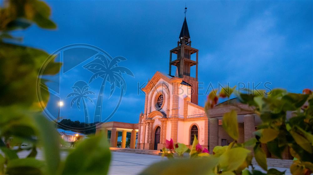 Vue fleurie de l'église du Francois en Martinique